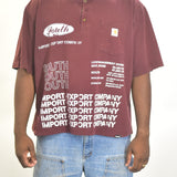 Vintage MITS Import-Export Crop Henley Shirt - Maroon/White (Adult XXL-Tall-XXXXL)
