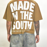 Vintage MITS Import-Export Crop Logo Shirt - Tan/Orange/White (Adult Large)