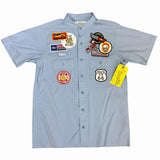 Vintage Patch Mechanic Work Shirt - Light Blue (Medium)